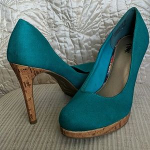 Teal Platform Pumps with Cork Bottoms